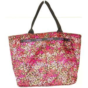 LE SPORTSAC 2Pcs Lavender Fields Handle Top Zip Nylon Tote Bag w/Small Zip Pouch